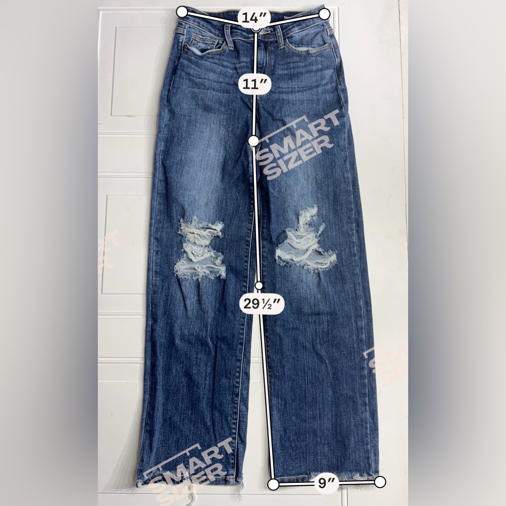 Judy Blue Womens Size 5/27 Dark Blue Wash Distressed Straight Leg Jeans - Picture 6 of 6